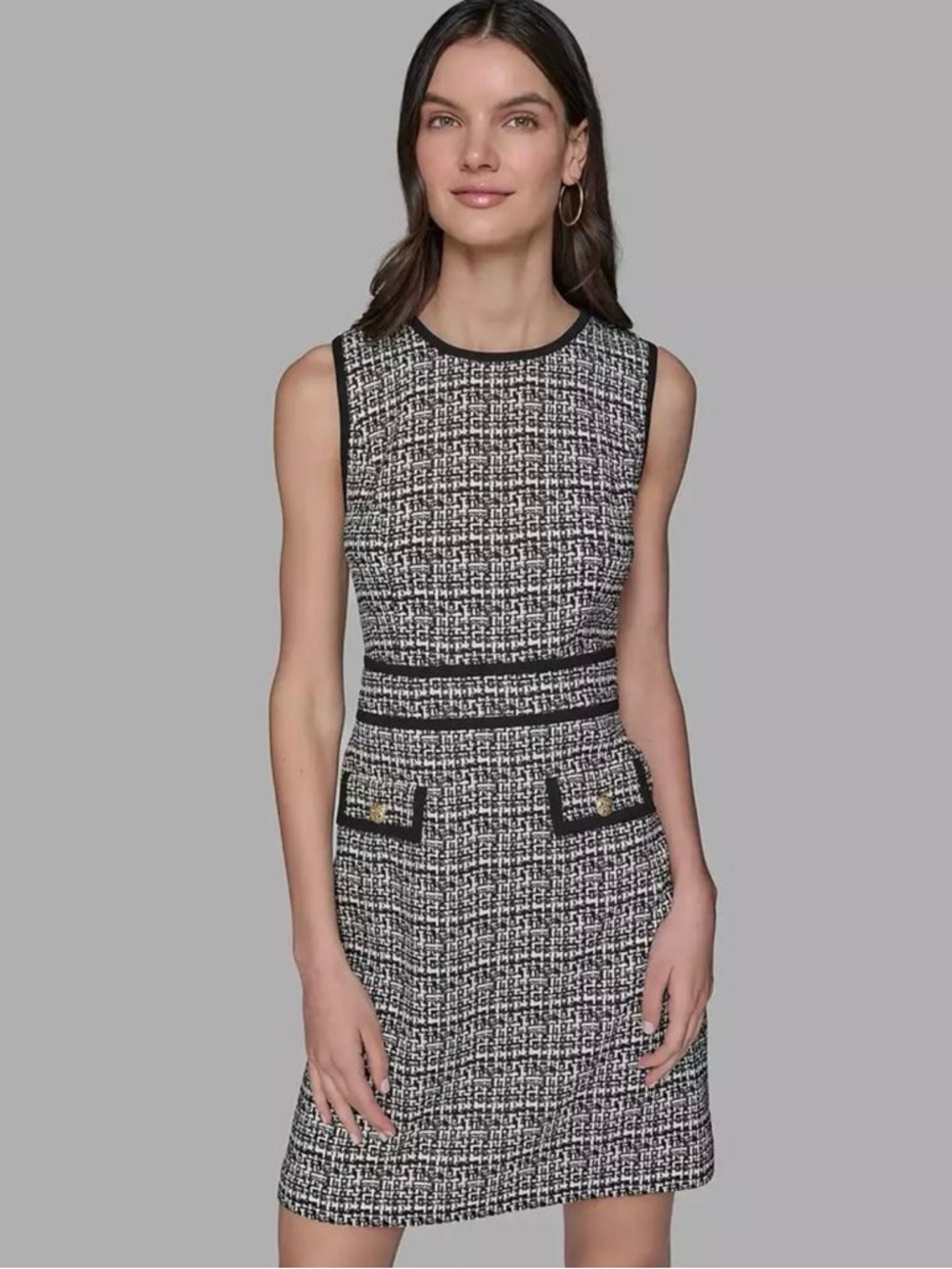 Karl Lagerfeld Black & White Tweed Mini Dress - Picture 2 of 9